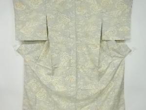 アンティーク　草花模様織出し十日町紬着物